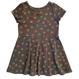 Cat & Jack Girls 3T Black Multicolor Hearts Fit Flare Dress Cotton Blend